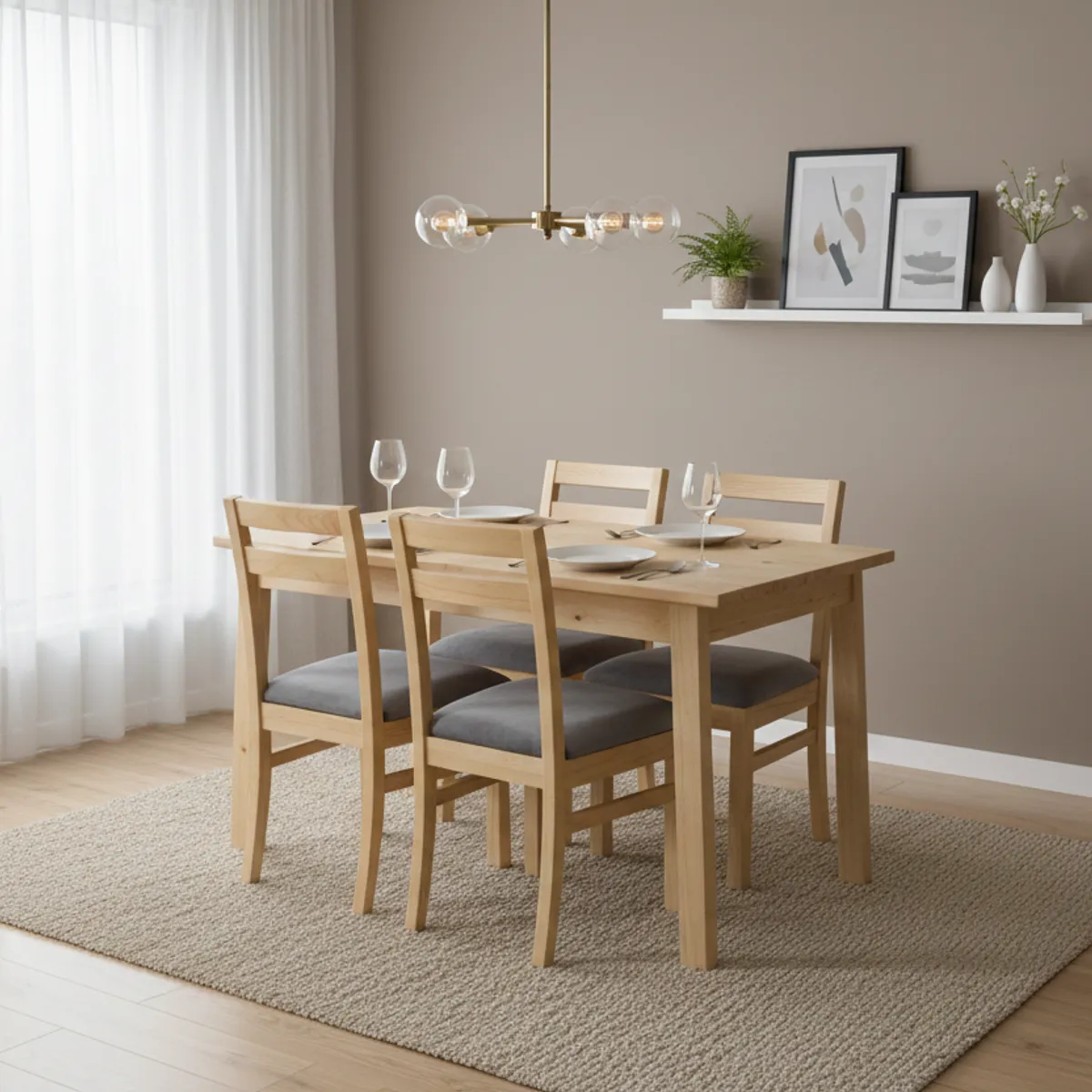 MUEBLES NATIVA - Comedor Castilla 4 Sillas Tapiz Gris