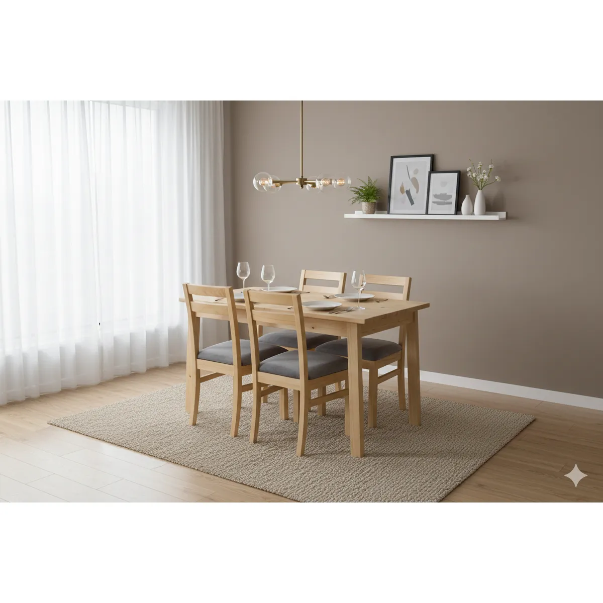 MUEBLES NATIVA - Comedor Castilla 4 Sillas Tapiz Gris