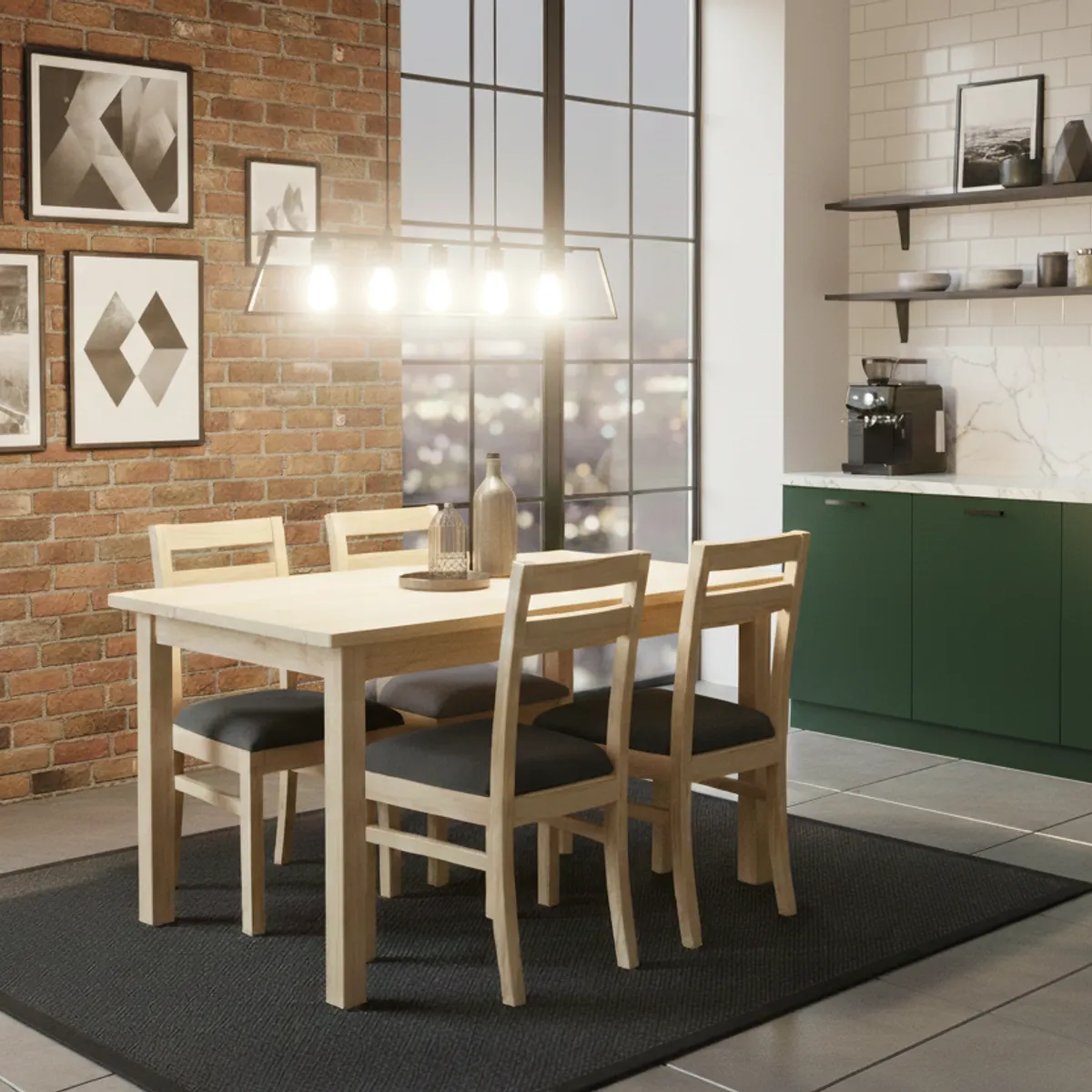 MUEBLES NATIVA - Comedor Castilla 4 Sillas Tapiz Gris