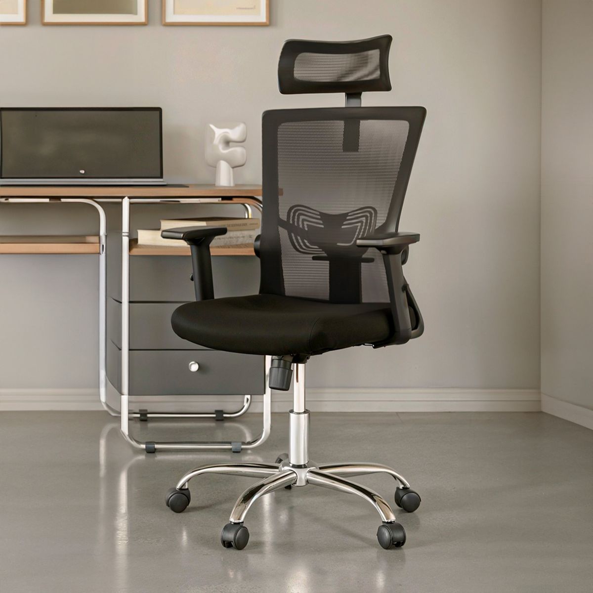 RELAN - Silla de Oficina Presidente Ergonomus Delphi Base Cromada