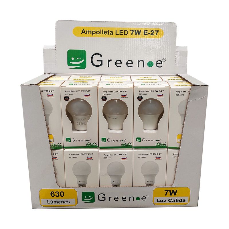 GREEN E - Ampolleta led 7w  E27 luz cálida x20 Unidades