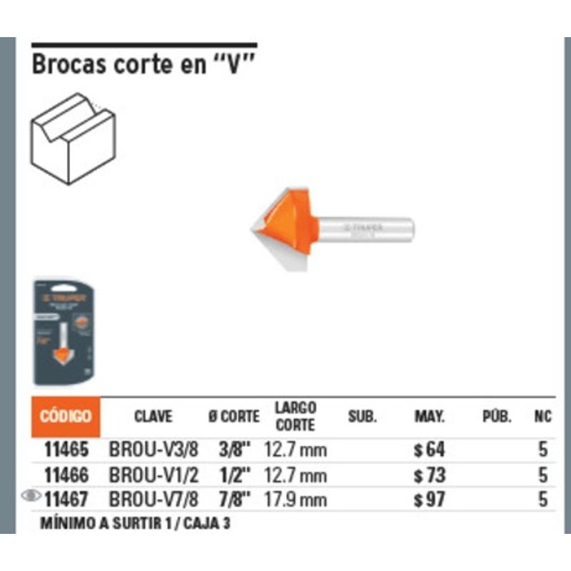 TRUPER - FRESA 11465 CORTE EN V 34X12 TRUPER