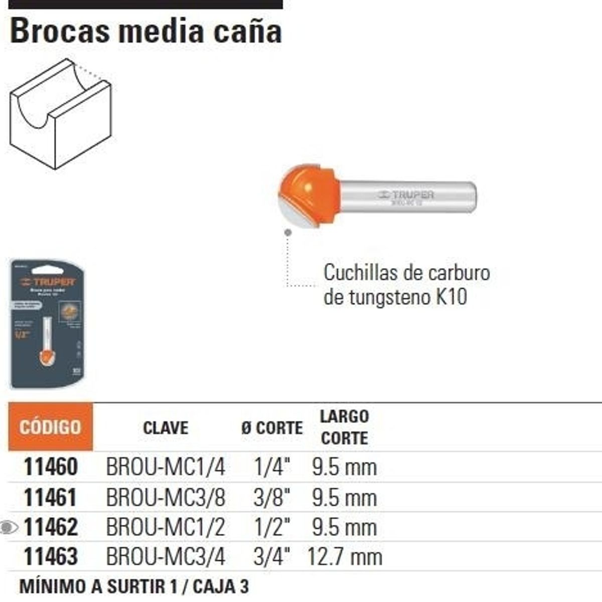 TRUPER - FRESA 11463 MEDIA CAÑA 34X12 TRUPER