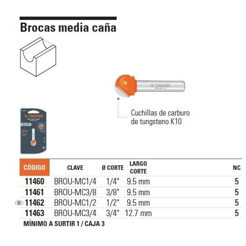 TRUPER - FRESA 11463 MEDIA CAÑA 34X12 TRUPER