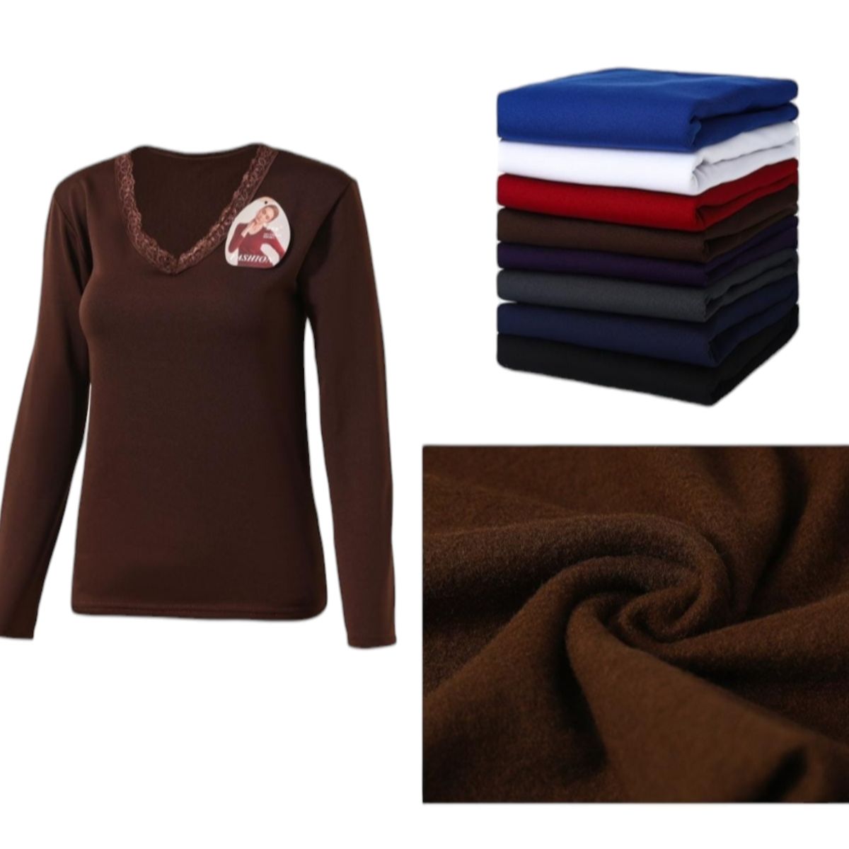 AGW - Pack 3 Camisetas Polar Mujer Cuello V