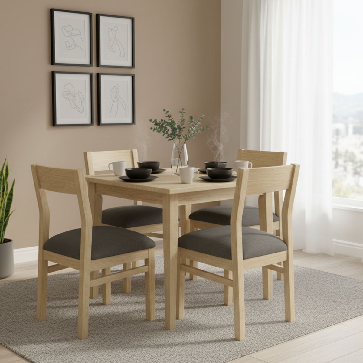 MUEBLES NATIVA - Comedor Vendetta 100x100 4 sillas gris