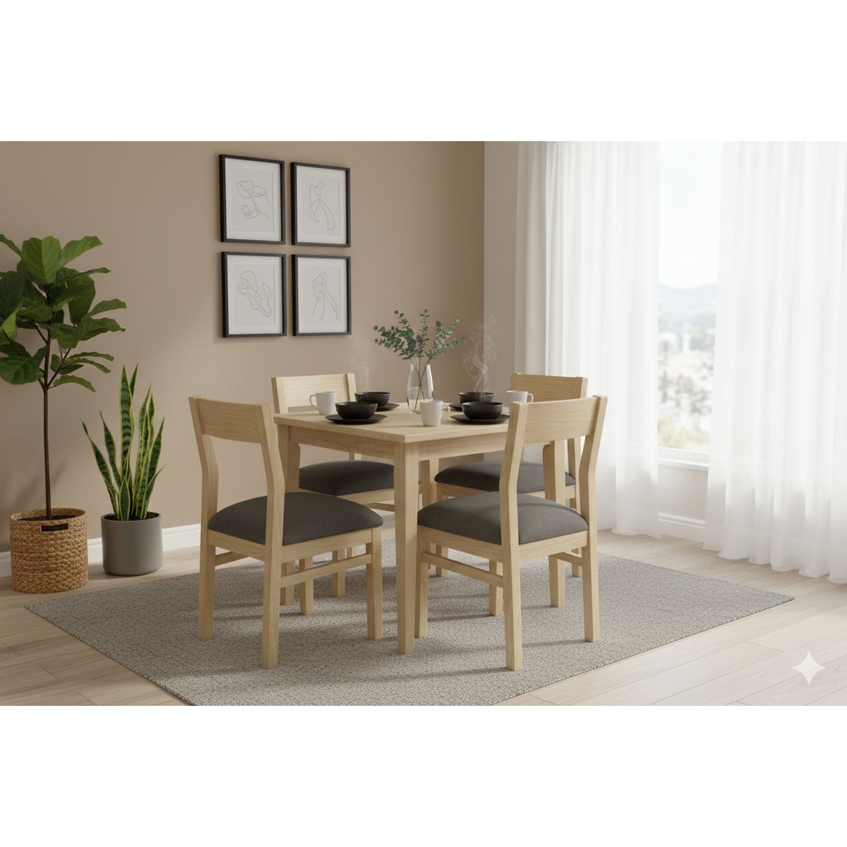 MUEBLES NATIVA - Comedor Vendetta 100x100 4 sillas gris