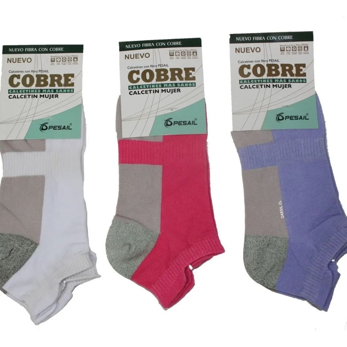 GARSIL - 12 Calcetines Calcetas Cobre Algodon Para Mujer - Deportiva Tobillera