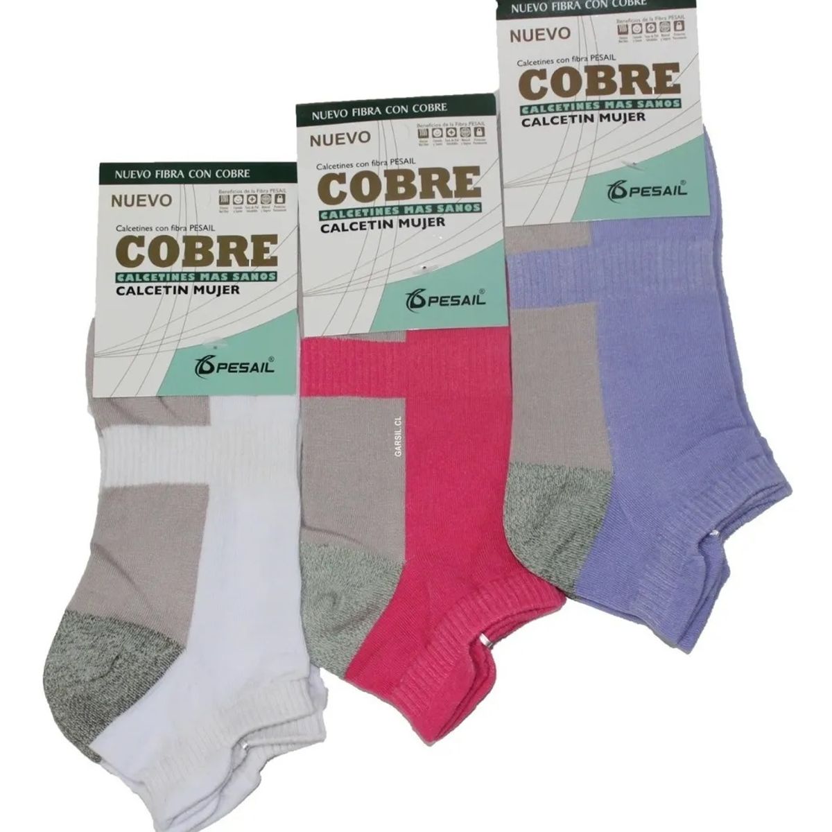 GARSIL - 12 Calcetines Calcetas Cobre Algodon Para Mujer - Deportiva Tobillera