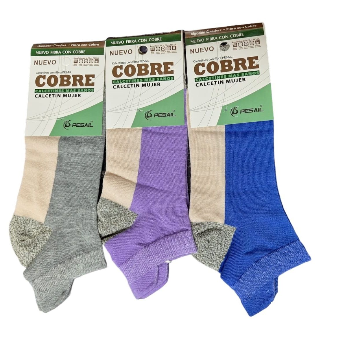 GARSIL - 6 Calcetines Calcetas Cobre Algodon Para Mujer - Deportiva Tobillera