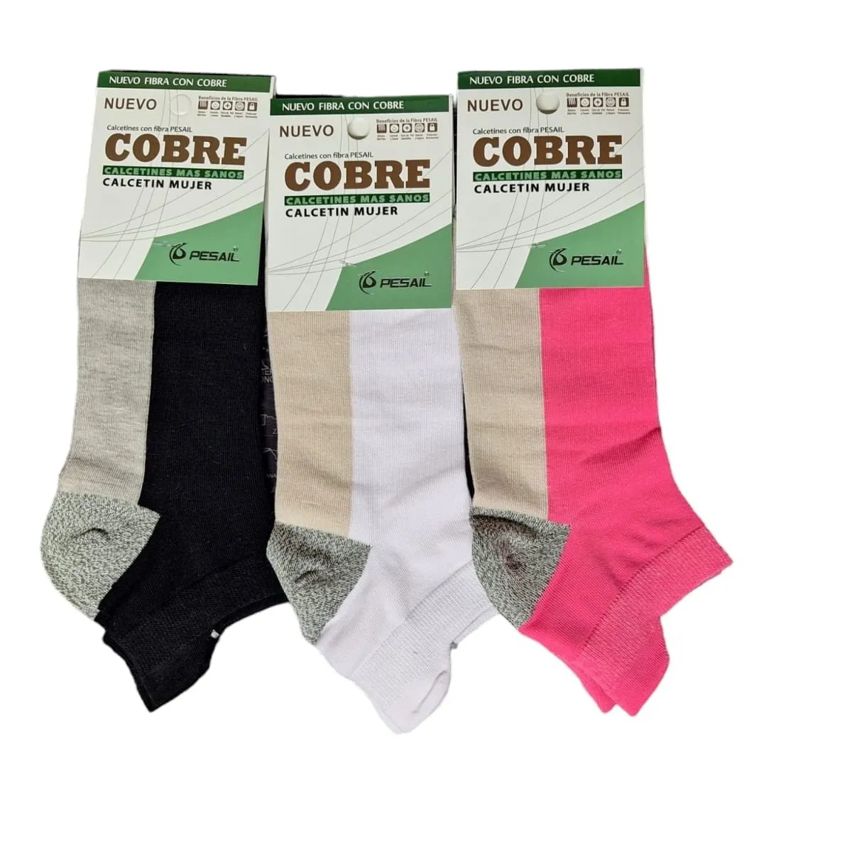 GARSIL - 6 Calcetines Calcetas Cobre Algodon Para Mujer - Deportiva Tobillera