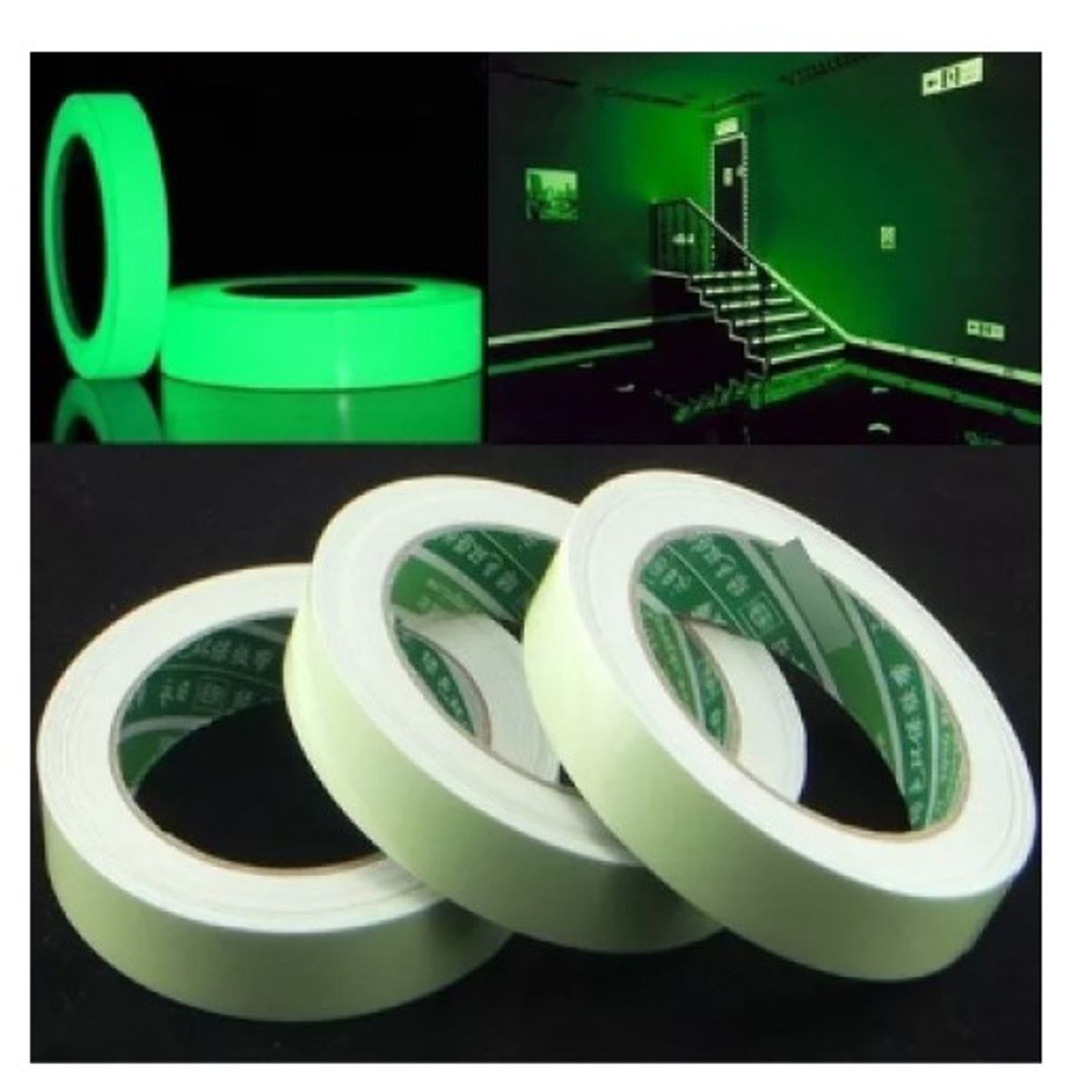 GENERICO - Cinta Fluorescente Brilla Oscuridad Verde 9 Mm X 3mts