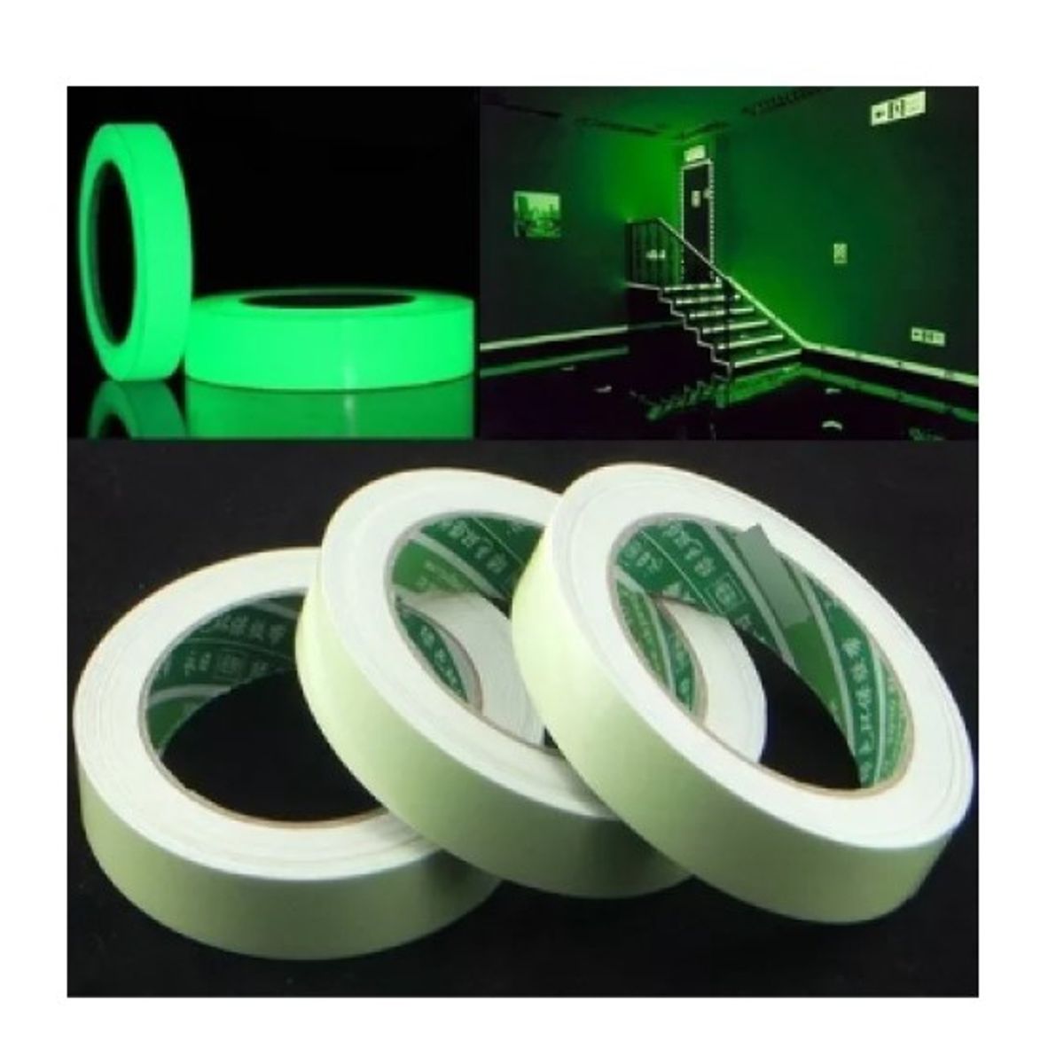 GENERICO - Cinta Fluorescente Brilla Oscuridad Verde 9 Mm X 3mts