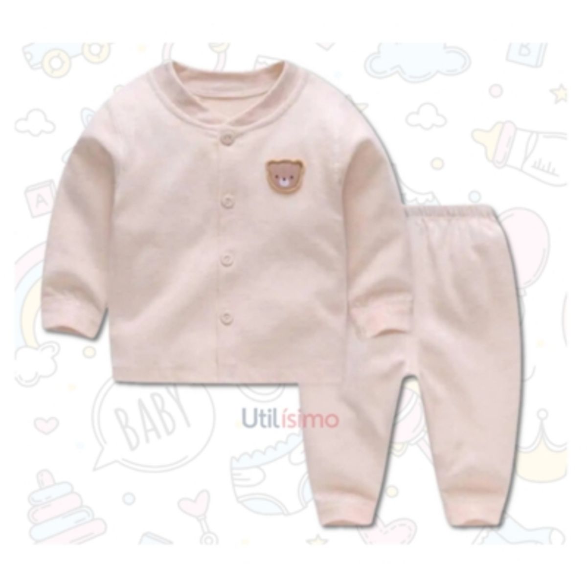 JUMP KIDS - Set 2 Piezas Pijama Unisex Oso Beige Jump Kids 100% Algodón