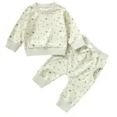 JUMP KIDS - Set 2 Piezas Buzo Niña Flores Verde Claro 100% Algodón