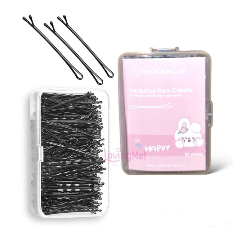 MAX BELLE - Horquillas Para El Cabello Negras En Forma De U. Paquete Con Empaque 80 Piezas
