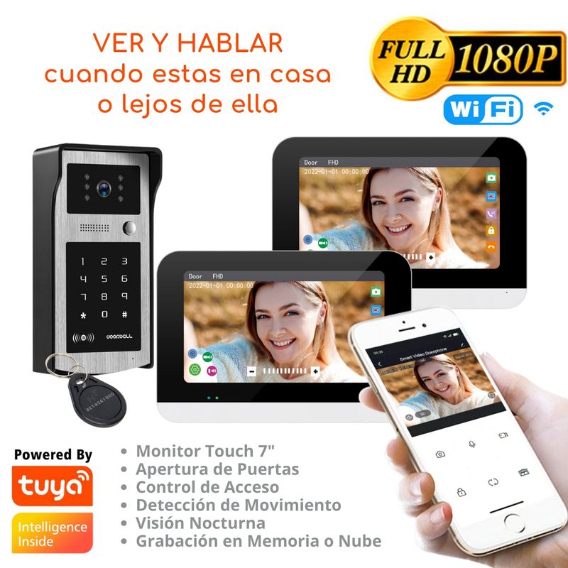 D MOTICA - Video Portero Wifi Inteligente Control Acceso - 2 Monitores
