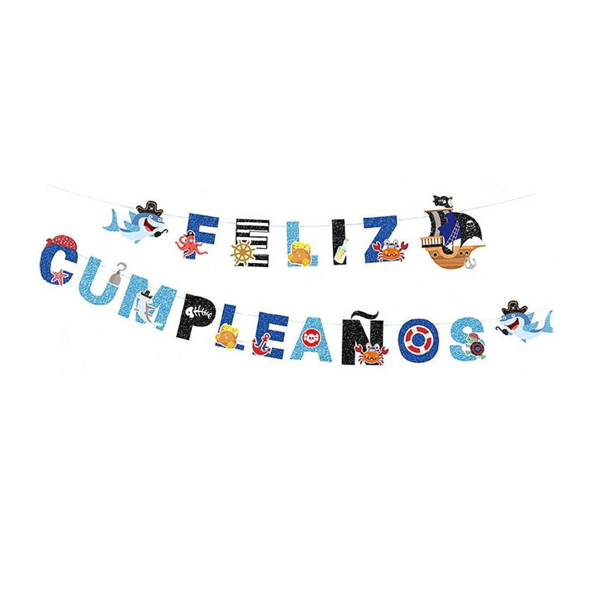 GENERICO - Guirnalda Feliz Cumpleaños Piratas 450 Cm