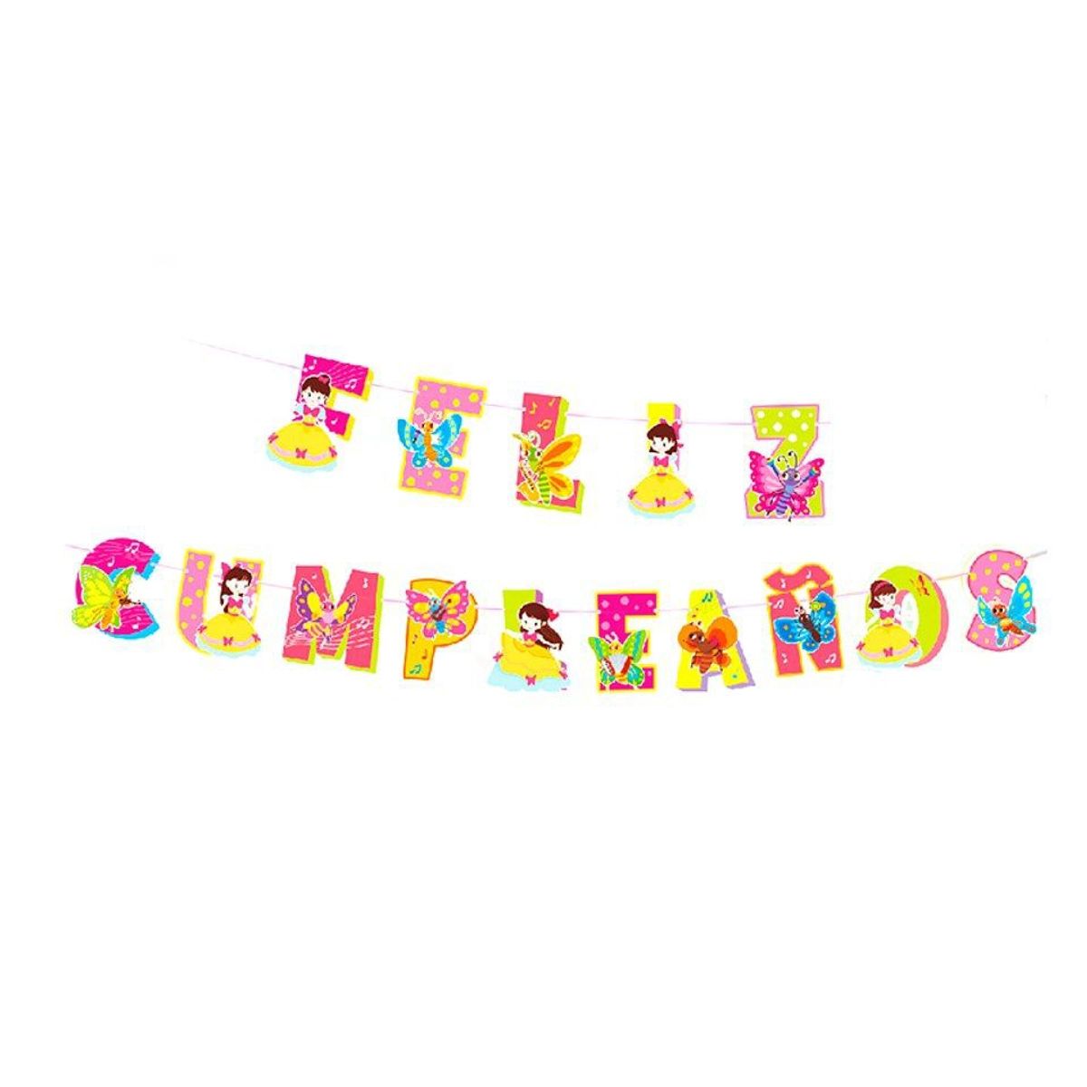 GENERICO - Guirnalda De Feliz Cumpleaños Princesas Con Mariposas 5m