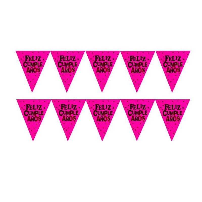GENERICO - Guirnalda De Feliz Cumpleaños Fucsia Flúor 350cm