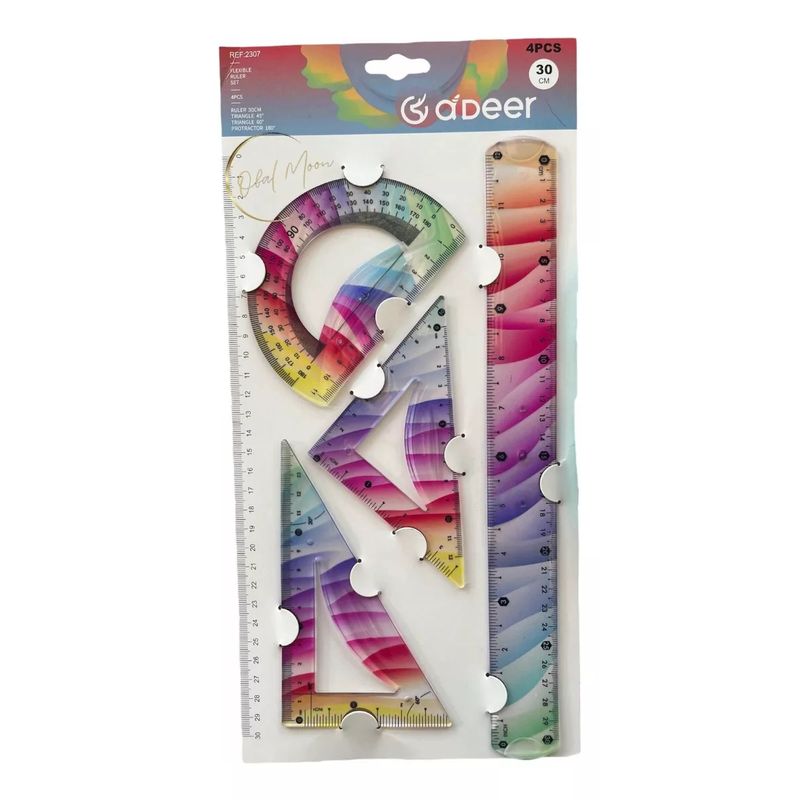 GENERICO - Set Regla Flexible Transportadorescuadra Escolar Multicolor