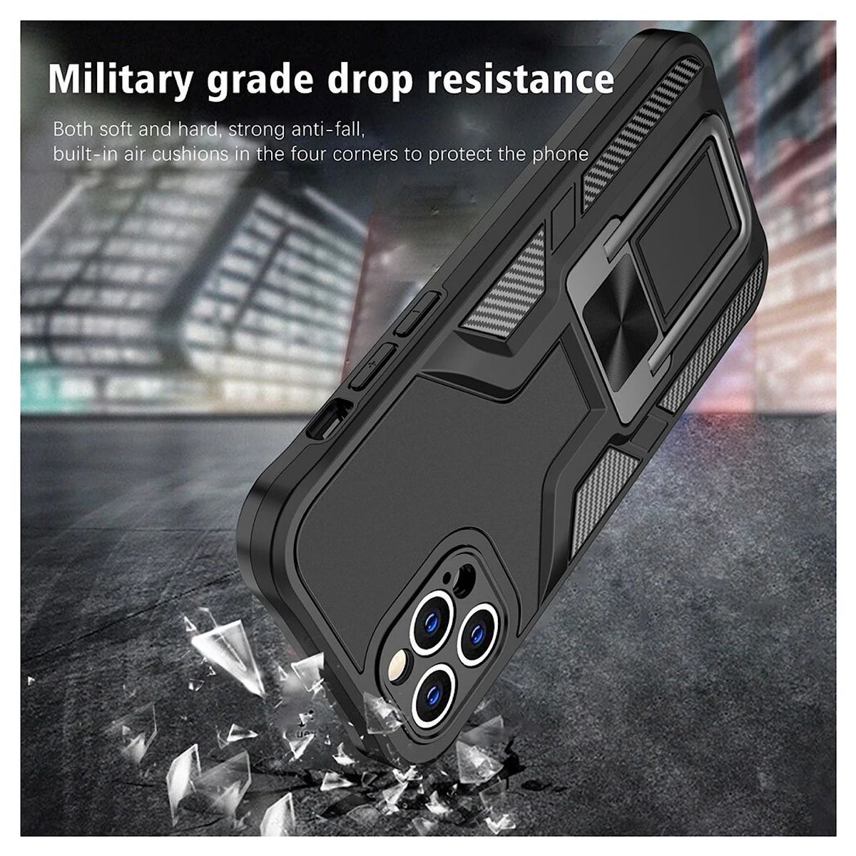 GENERICO - Carcasa Armor Con Anillo Para iPhone 12 Pro Max-Negro