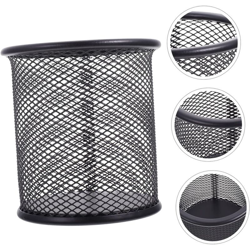 GENERICO - Porta Lápiz Rejilla Malla Negra Metálico 9x10 Cm 3Und