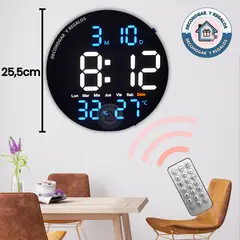 GENERICO - Reloj De Pared Digital Led Grande 25,5 cm Redondo Con Control Remoto