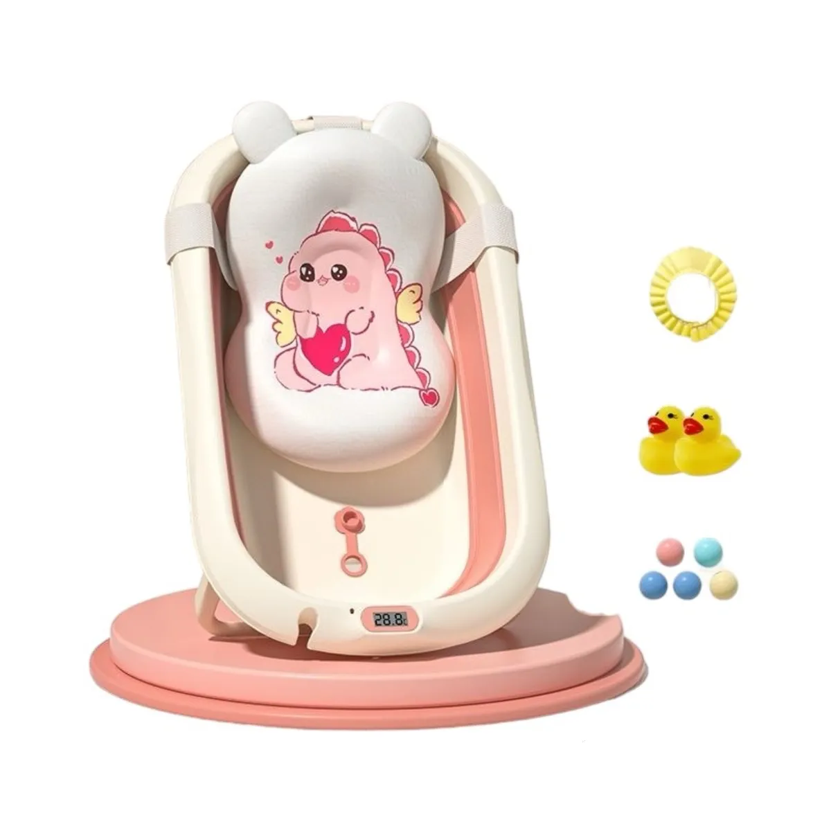 LUBABYCAS - Bañera Con Termómetro Cojín Premium Rosada LuBabycas