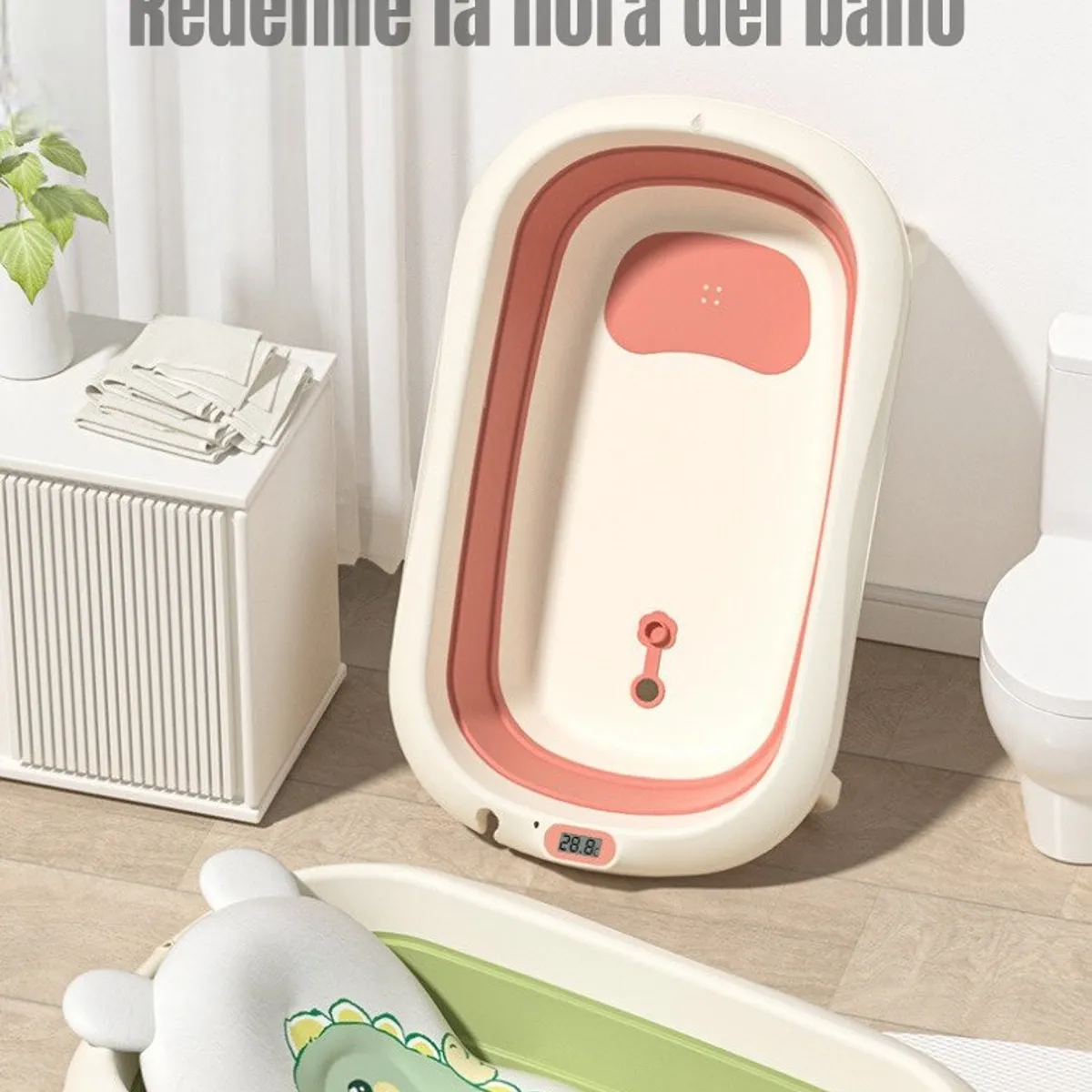 LUBABYCAS - Bañera Con Termómetro Cojín Premium Rosada LuBabycas
