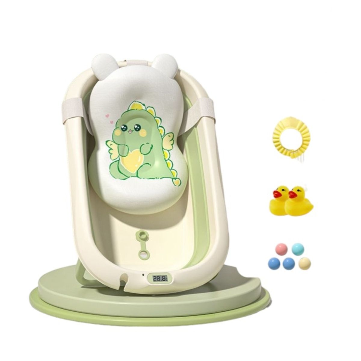 LUBABYCAS - Bañera Con Termómetro Cojín Premium Verde LuBabycas