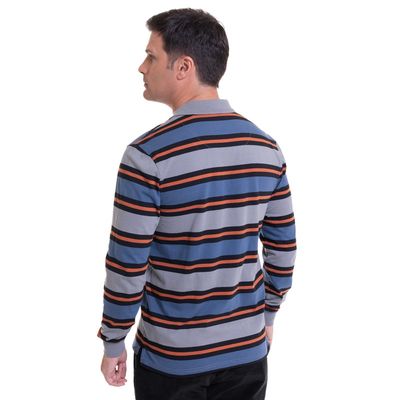 Imagen 2 del producto Polera Jersey Listada Cuello Camisero Gris