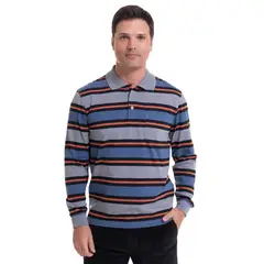 KOTTING - Polera Jersey Listada Cuello Camisero Gris