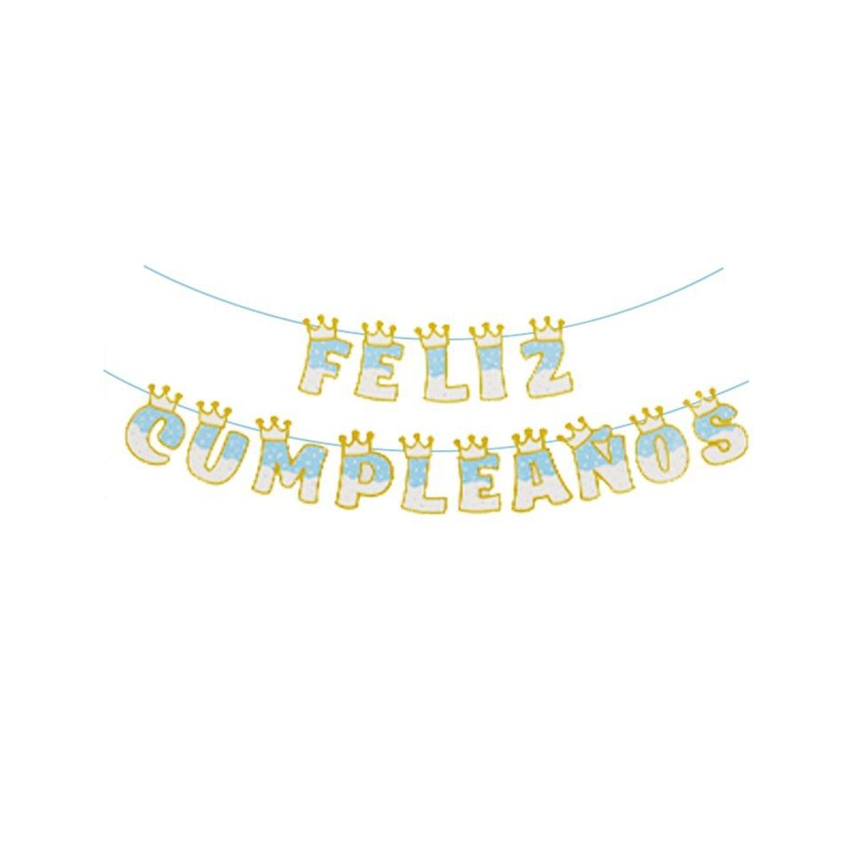 GENERICO - Guirnalda Feliz Cumpleaños Celeste Con Corona 5m
