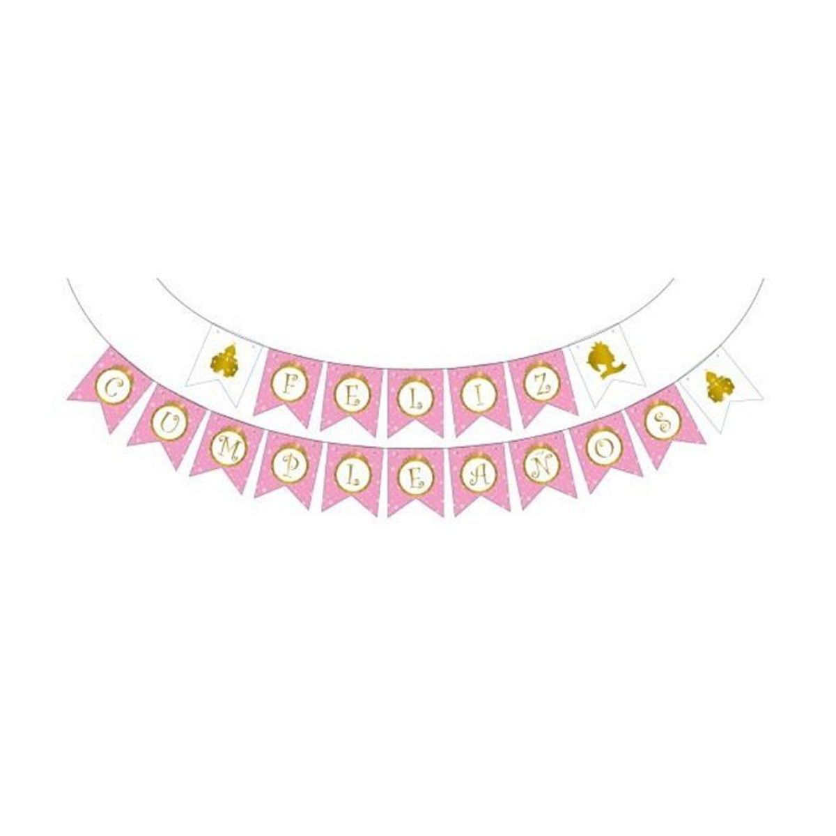 GENERICO - Guirnalda De Banderines Feliz Cumpleaños Rosa 5 M