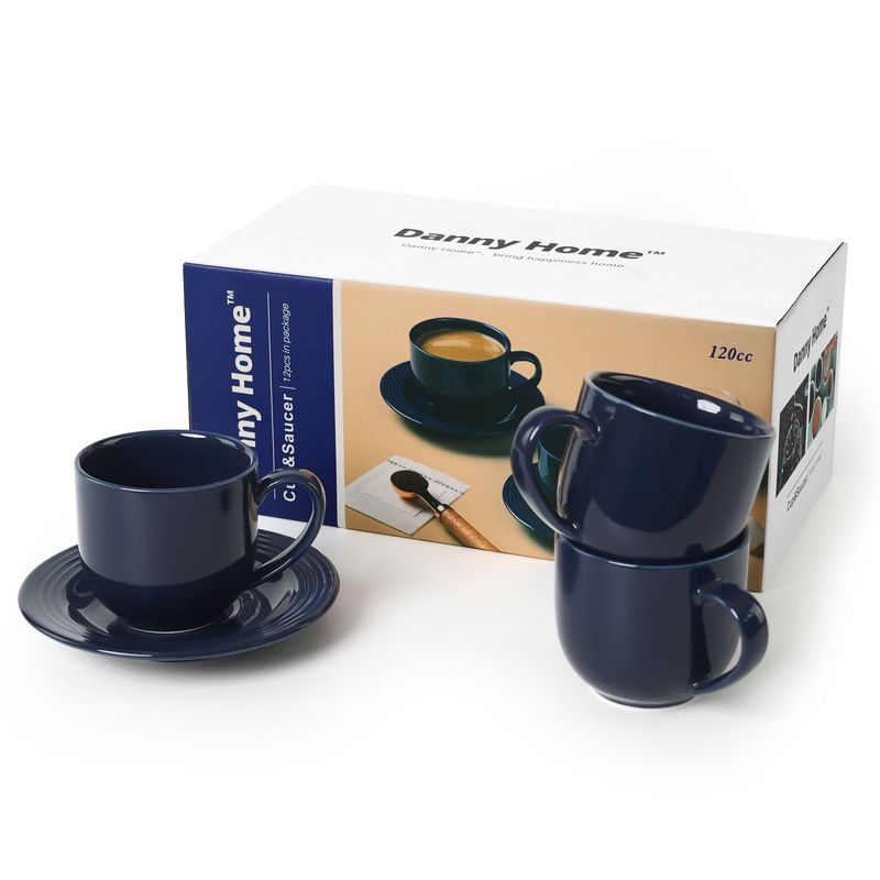DANNY HOME - Set 6 Tazas de Cafe con Platillo Azul Oscuro 120 cc