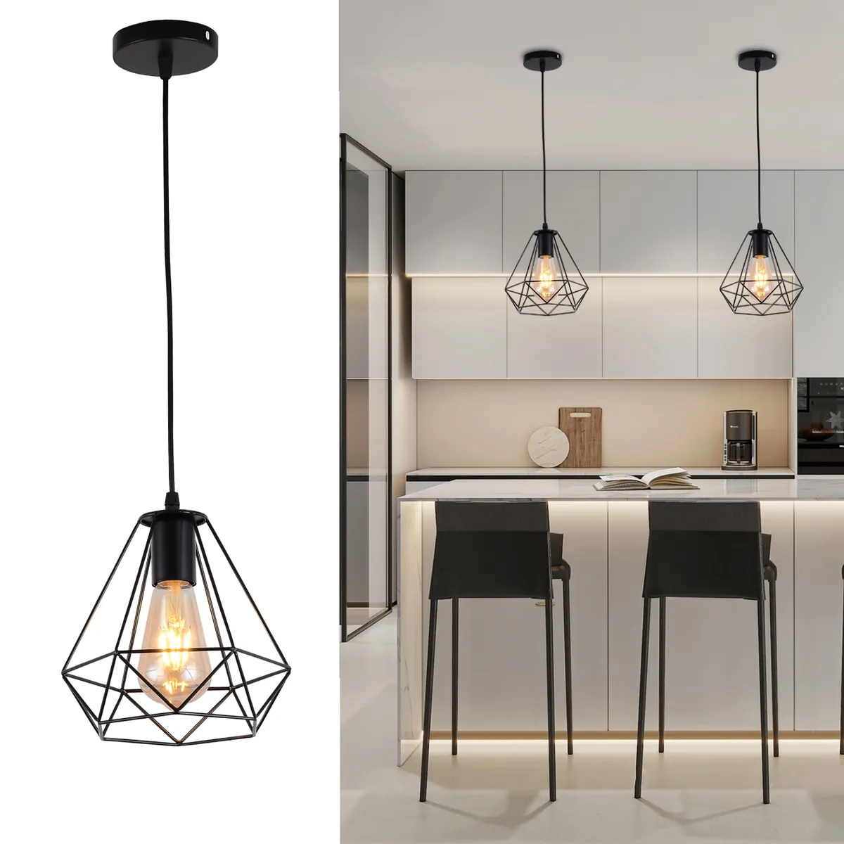 LAMPARASHOME - Lámpara colgante lampara techo 1 luz E27 Negro D20cm