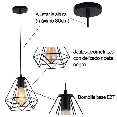 Imagen 2 del producto Lámpara colgante lampara techo 1 luz E27 Negro D20cm
