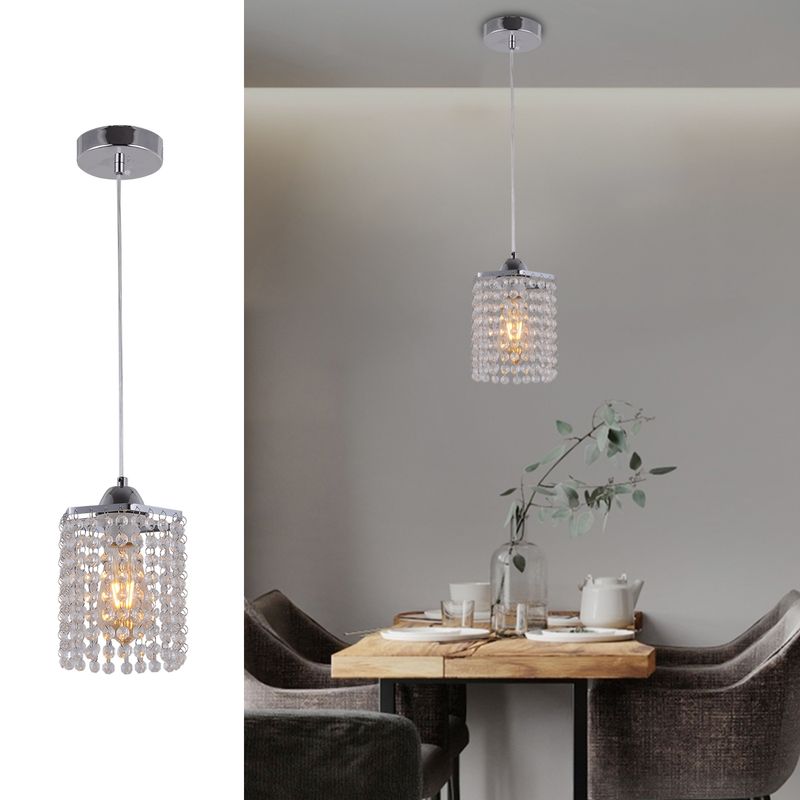 LAMPARASHOME - Lámpara colgante cristal Plateado Hexagonal 15×15×100 cm Cromo