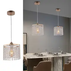 LAMPARASHOME - Lámpara colgante de cristal Hexagonal y Dorado 22×22×100 cm-Medio