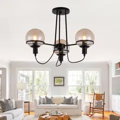 LAMPARASHOME - Lámpara de techo 3 luces E27 Metales y vidrio Negro 59×59×48cm