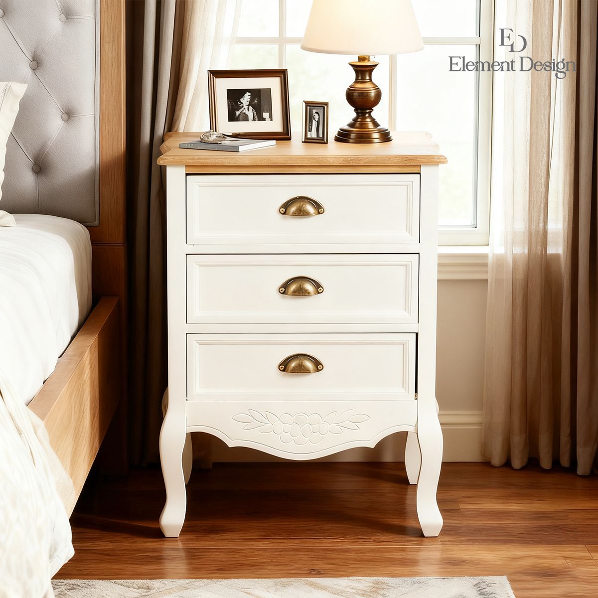 ELEMENT DESIGN - Velador con 3 cajones 50x35x70CM blanco