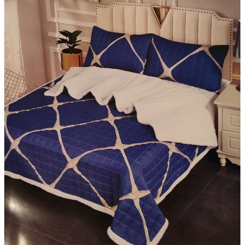 GENERICO - Cobertor Quilt 2 Plazas con Chiporro con fundas Azul