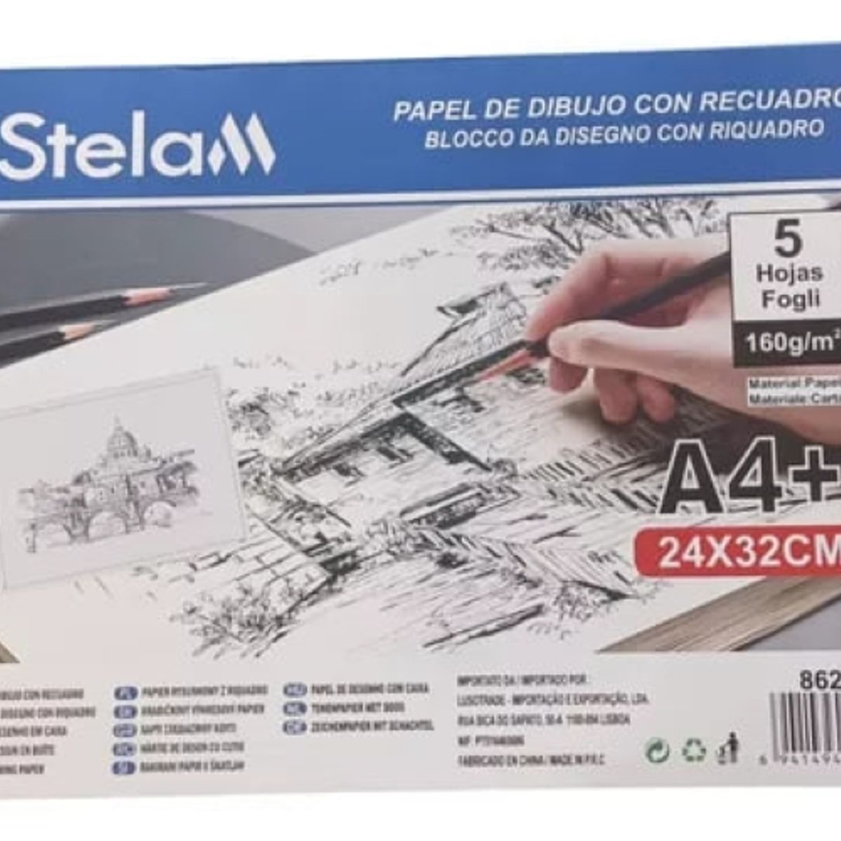 GENERICO - Block De Papel De Dibujo Con Recuadro A4+ X 5 Hojas 160 g