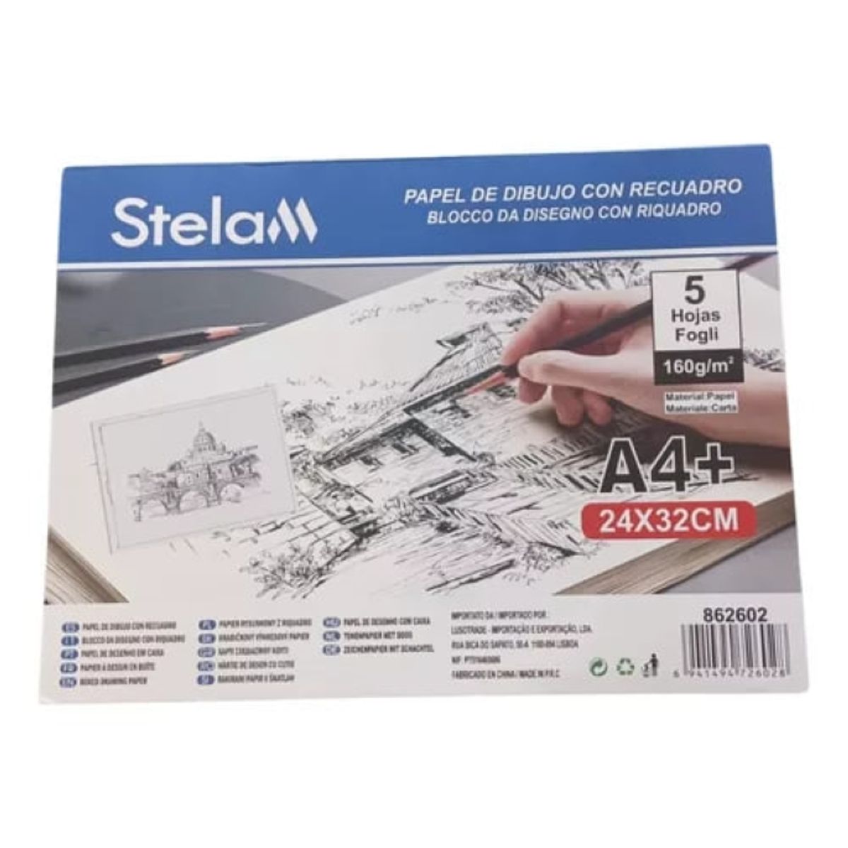 GENERICO - Block De Papel De Dibujo Con Recuadro A4+ X 5 Hojas 160 g