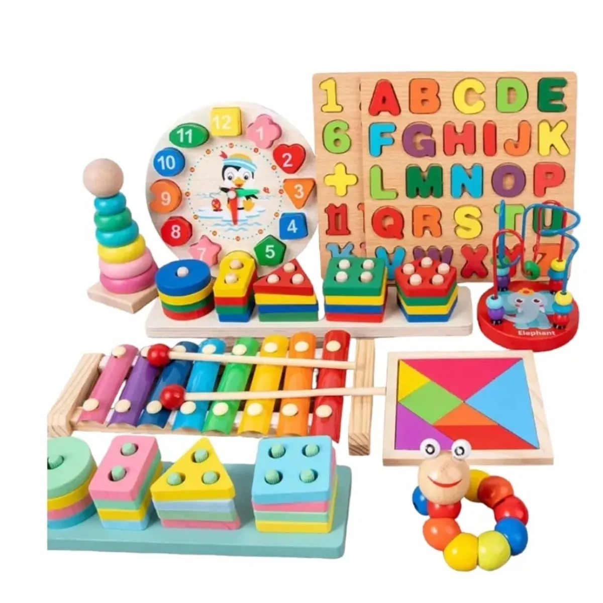 GENERICO - Pack 10 Juguetes Didácticos De Madera Para Niños Montessori