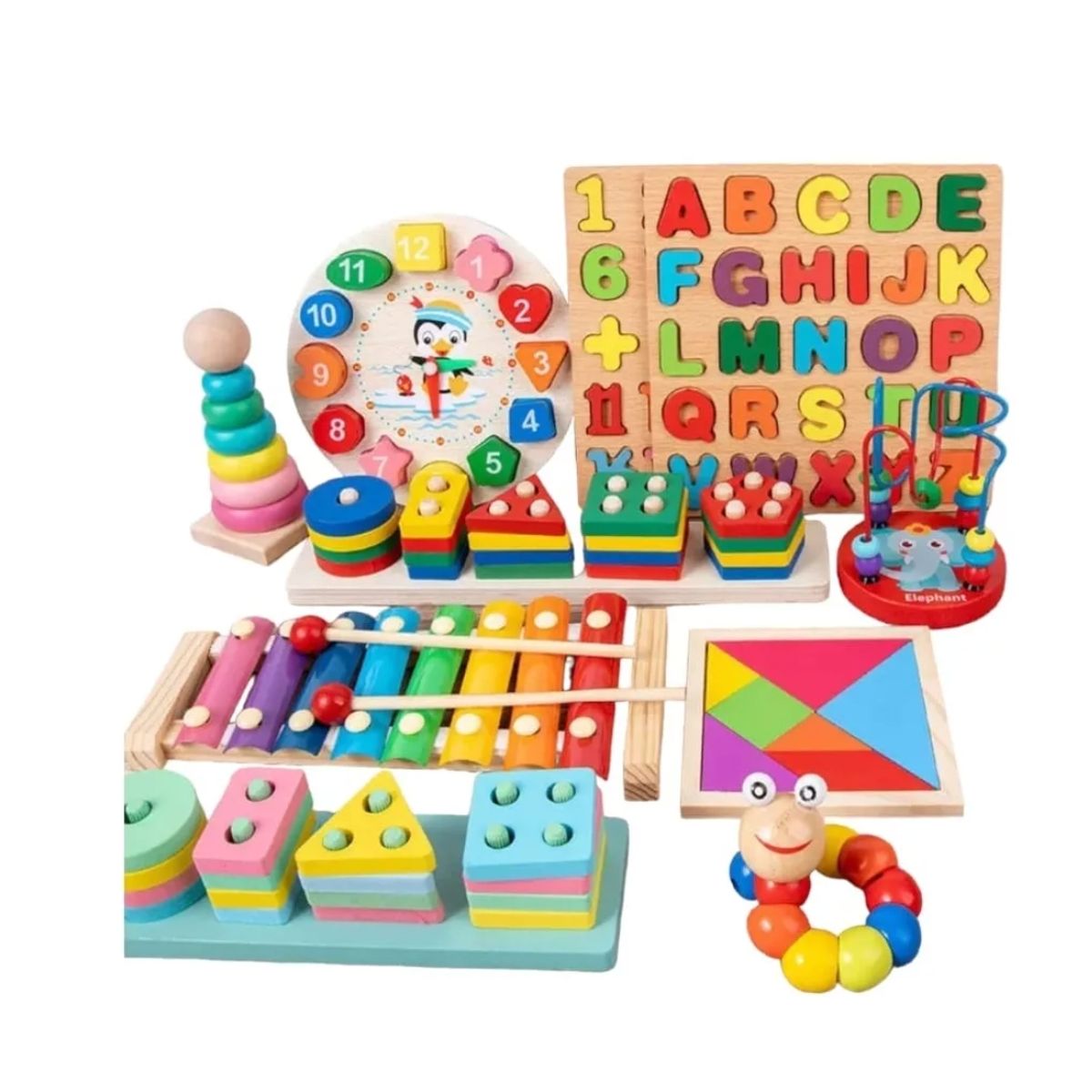 GENERICO - Pack 10 Juguetes Didácticos De Madera Para Niños Montessori