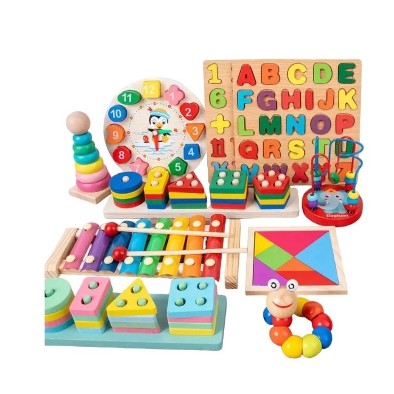 GENERICO - Pack 10 Juguetes Didácticos De Madera Para Niños Montessori