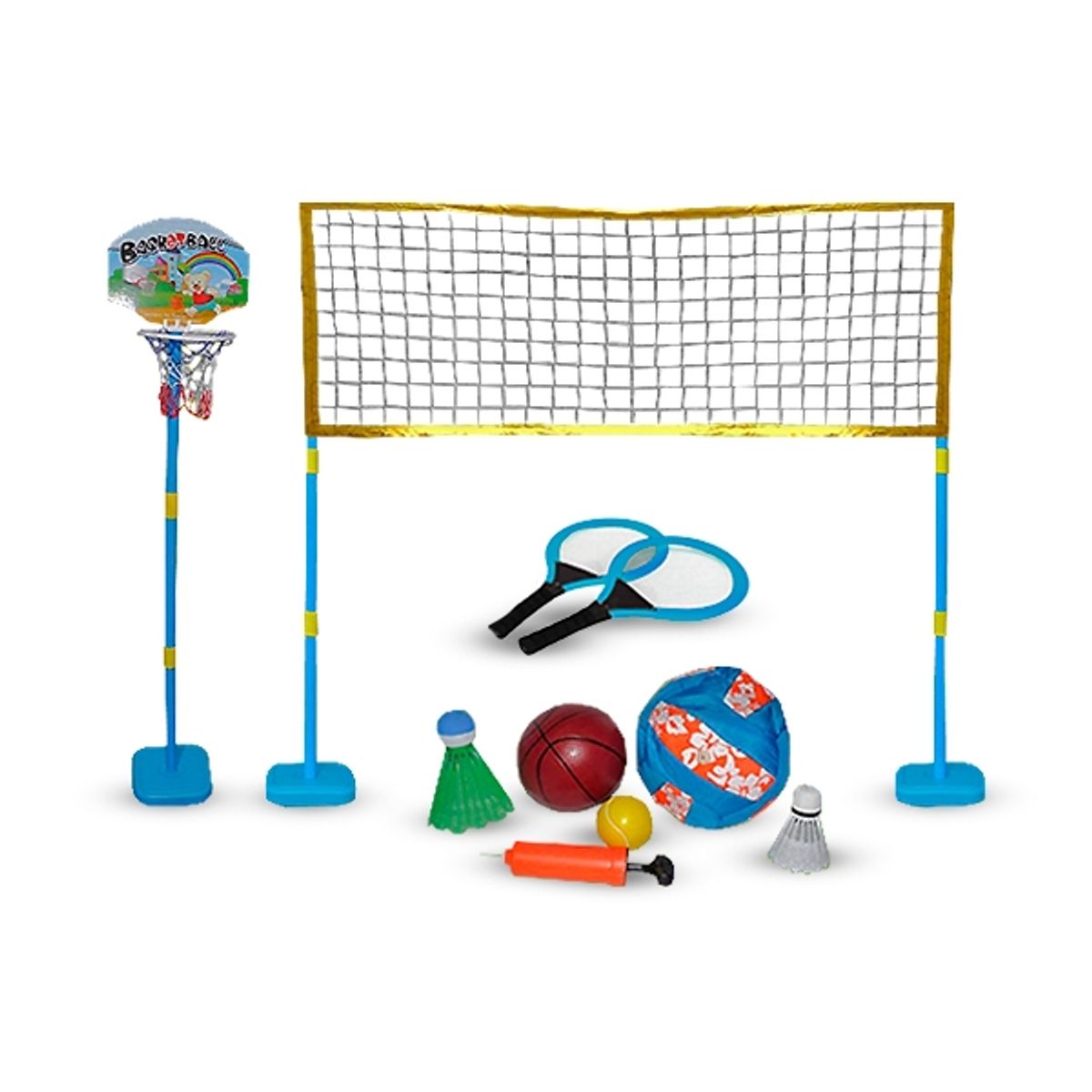 GENERICO - Set de Lanzamiento Basket – Badminton 3 Funciones en 1