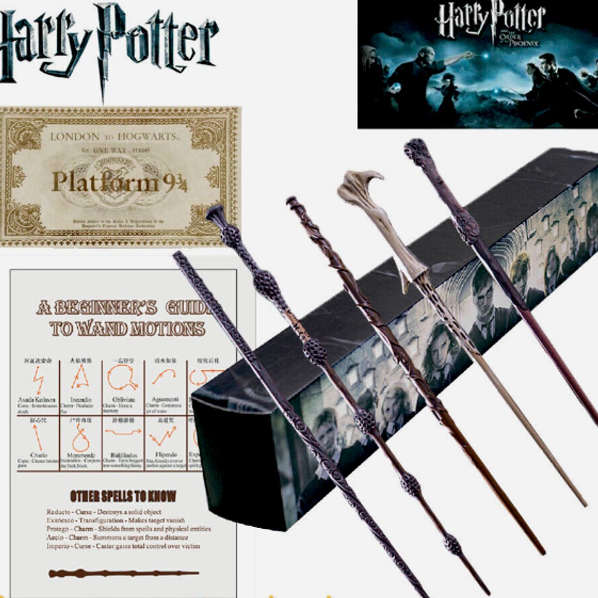GENERICO - varita Harry Potter con ticket de plataforma 9 3/4